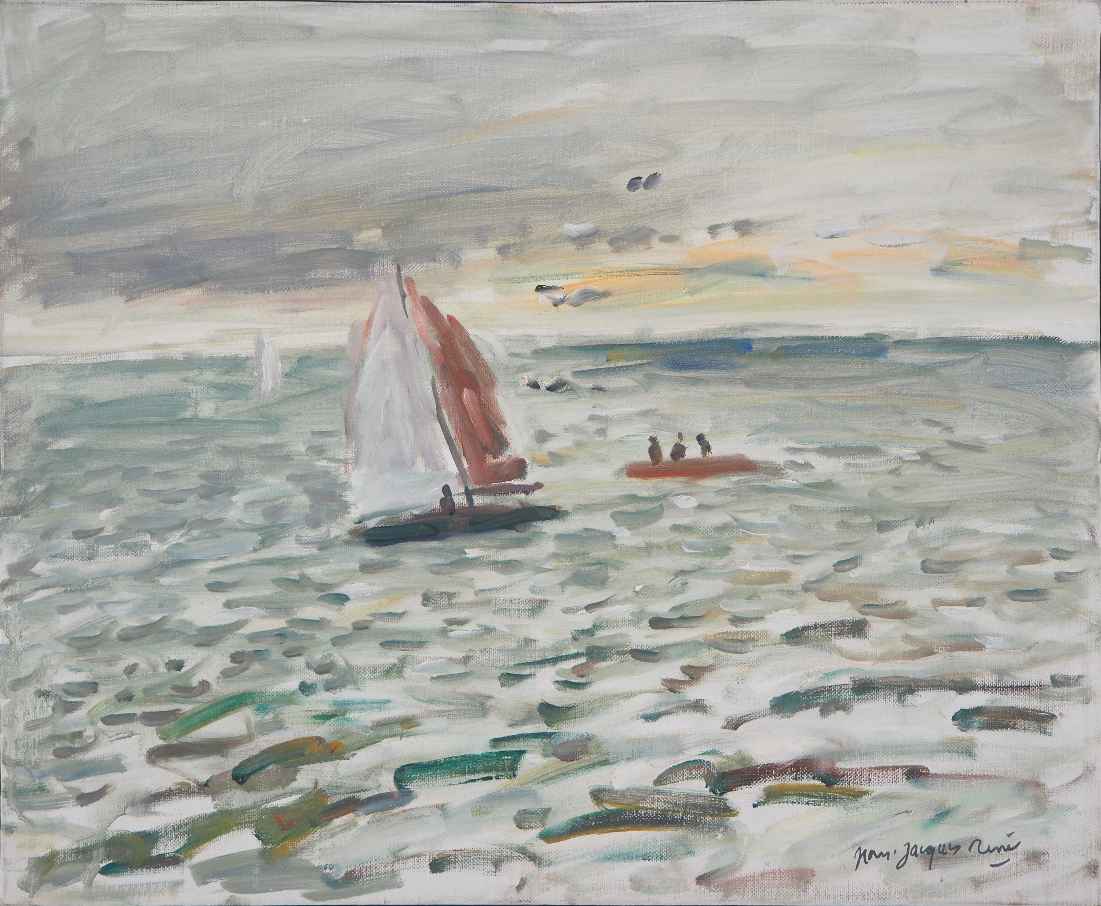 Sailboat in Brittany - Original Oil On Canvas Hansigned