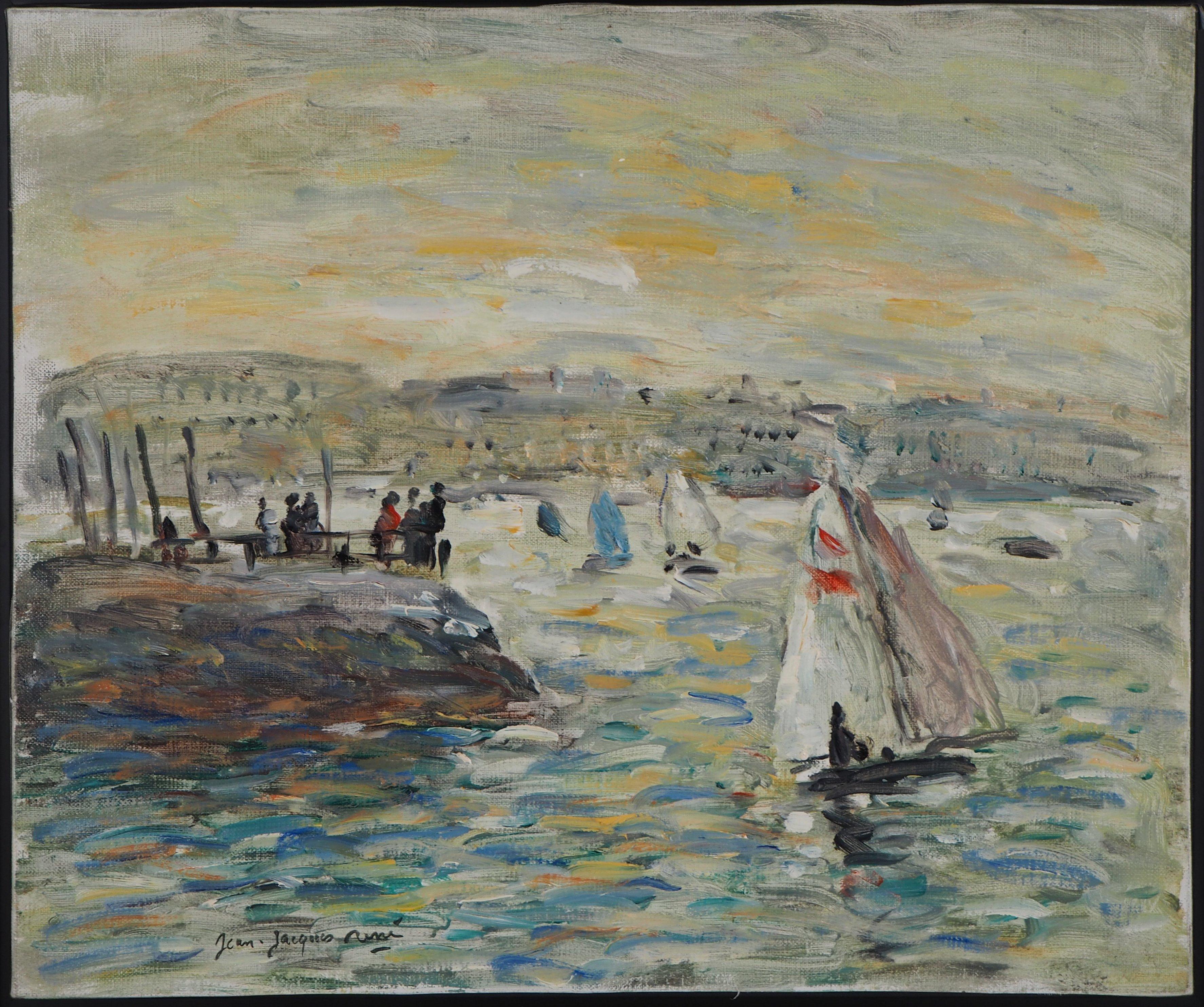 Landscape Painting Jean Jacques Rene - Sailings in Havre - Huile sur toile signée