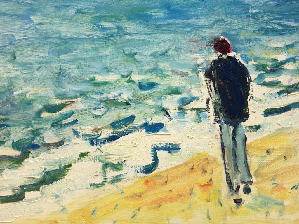 Travel, In Front of the Atlantic Ocean - Huile sur toile signée - Moderne Painting par Jean Jacques Rene