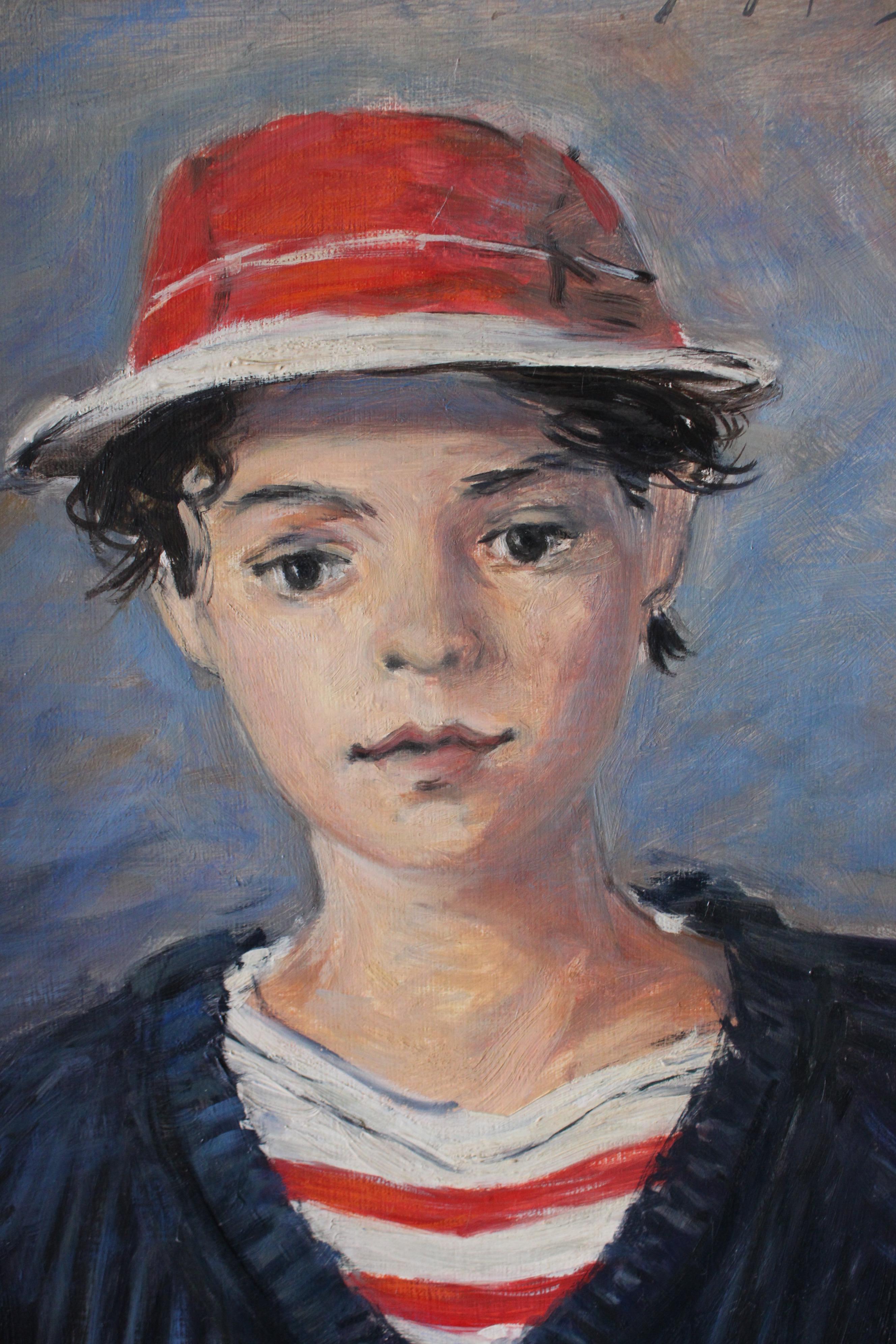 Ritratto d'epoca di un giovane marinaio con un cappello rosso - Painting Scuola francese di Jean Jacques Rene