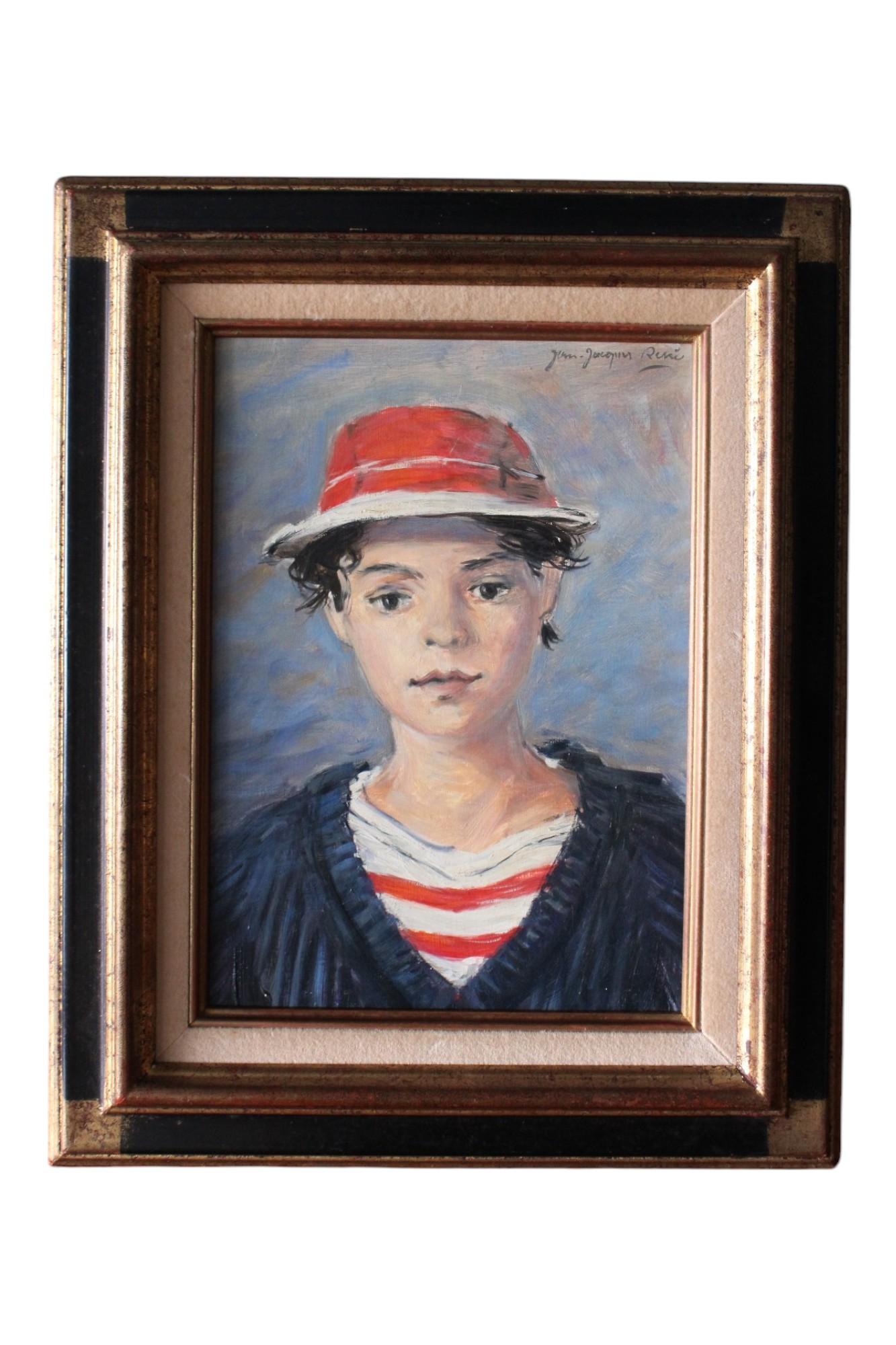 Ritratto d'epoca di un giovane marinaio con un cappello rosso