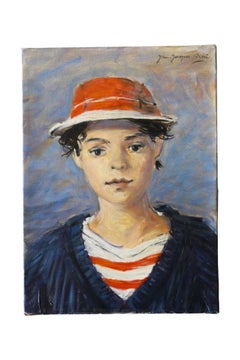 Vintage Portrait Maritime oil painting of a young sailor boy in a red hat