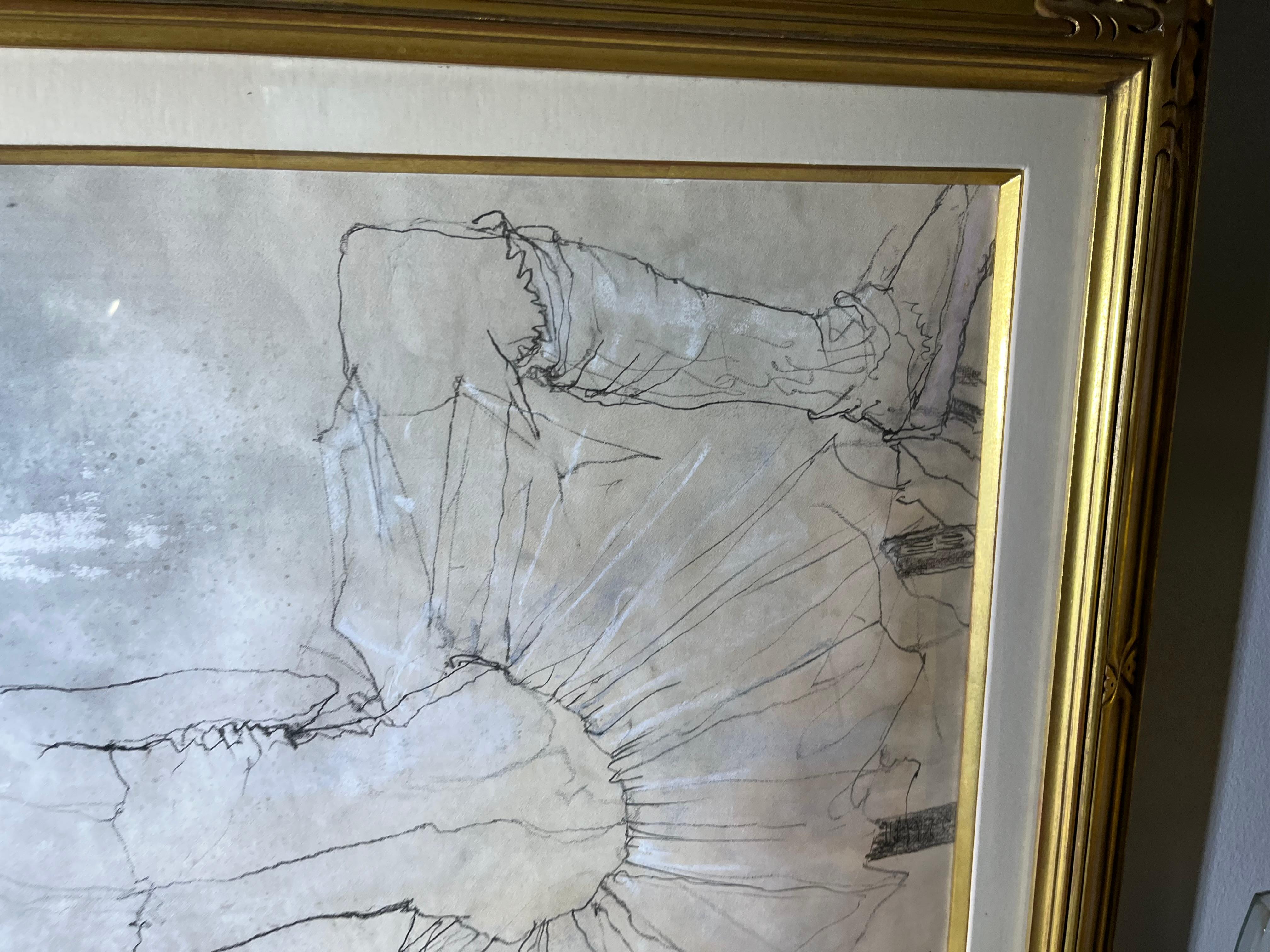Seated Ballerina - Expressionist Mixed Media Art by Jean Jansem