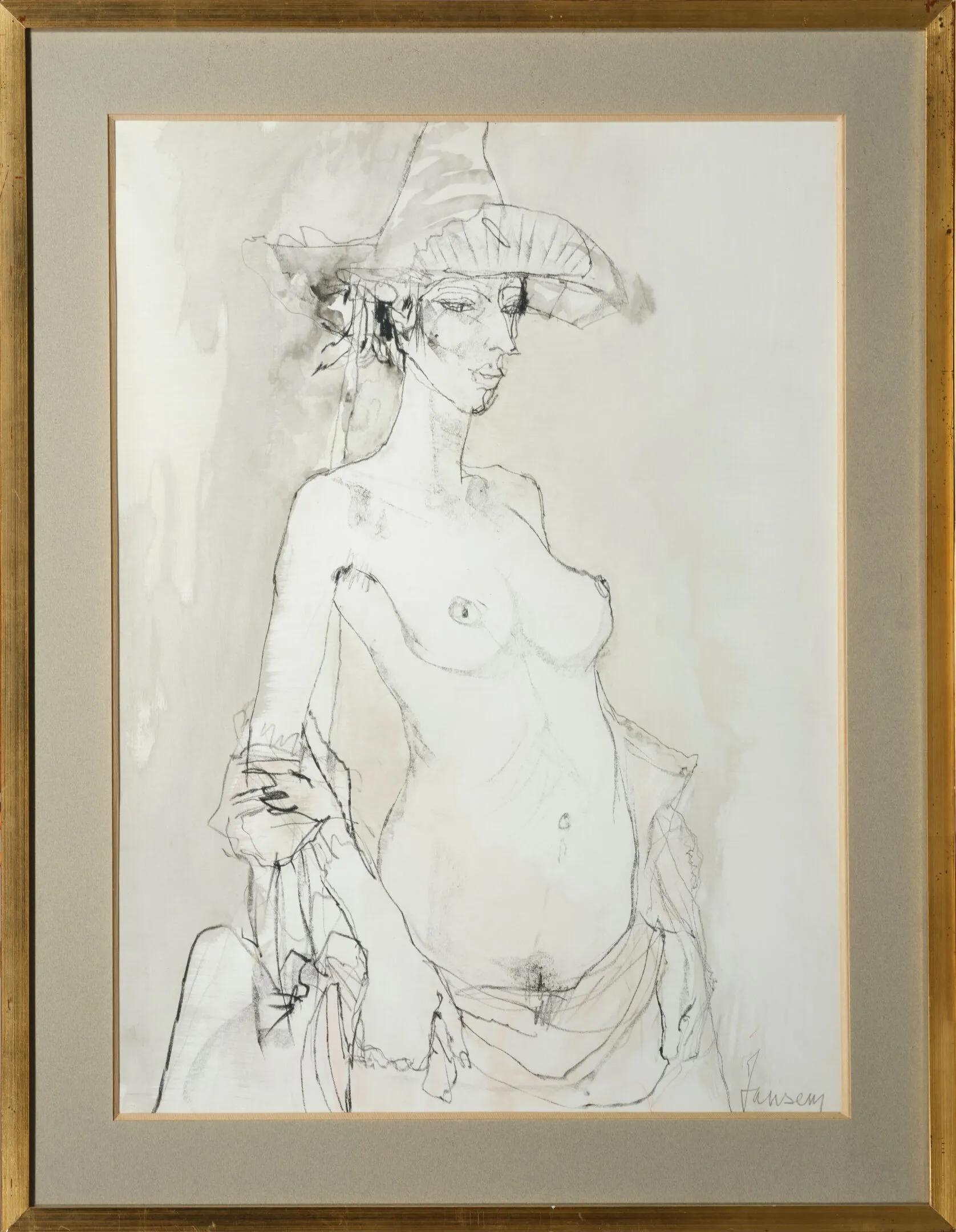 Jean JANSEM (1920-2013)

Dibujo original.
Carboncillo, acuarela y toques de pastel al óleo rojo sobre papel, que representa a una mujer desnuda con sombrero.
Firmado abajo a la derecha.
Mateado y enmarcado

Este dibujo original de Jansem representa