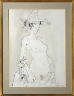 Jean JANSEM Original drawing, Charcoal, watercolor, red oil pastel on paper.