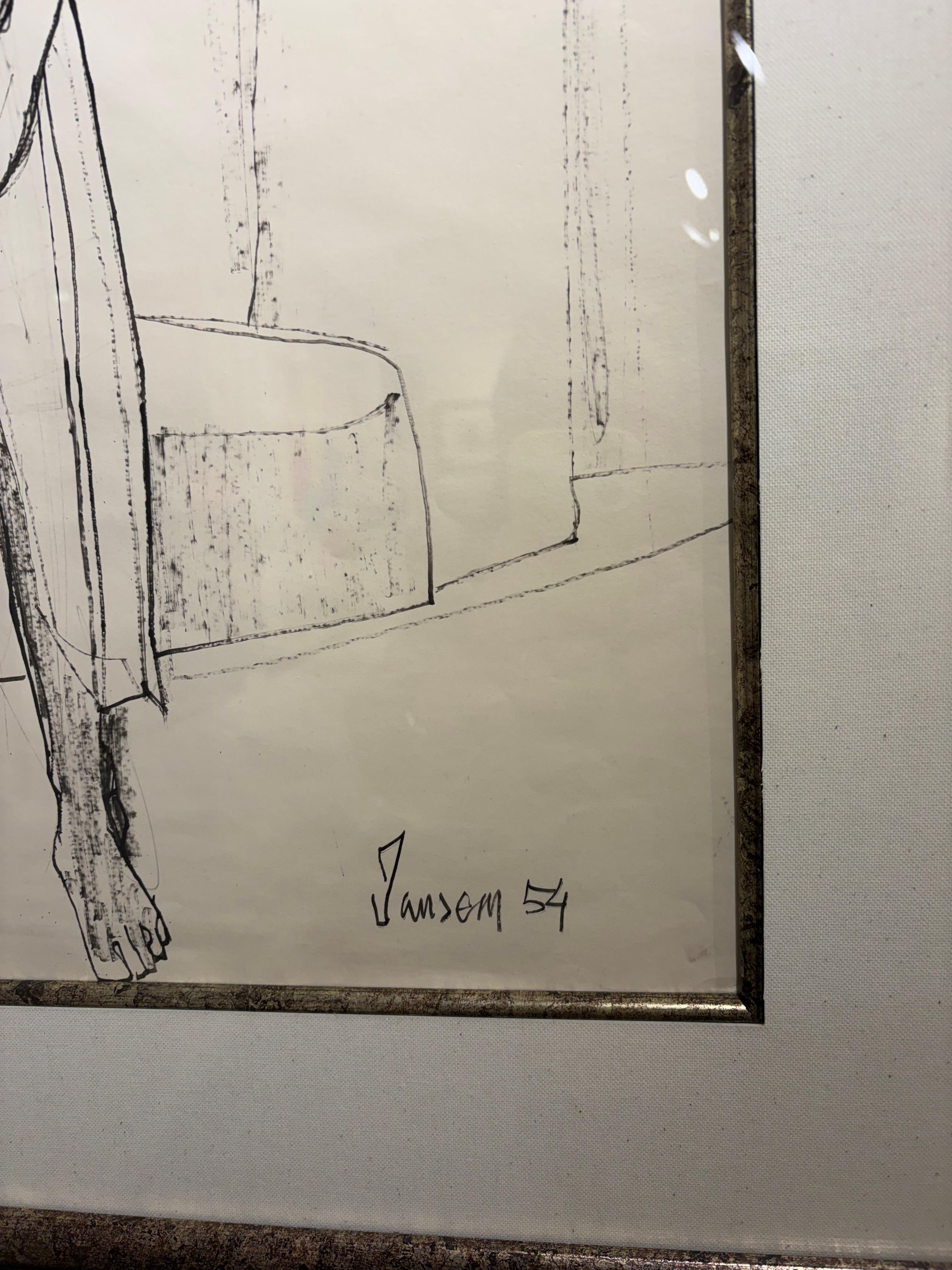 Dibujo de la cultura japonesa, Kimono, vestimenta japonesa, ropa tradicional. - Painting de Jean Jansem