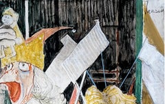 Masques et fanions, 1990, huile sur toile de Jean Jansem