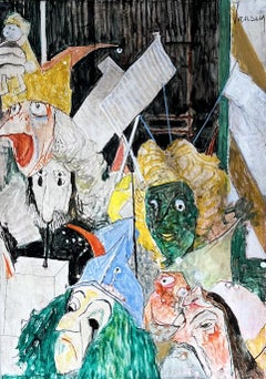 Masques et fanions, 1990, oil on canvas by Jean Jansem