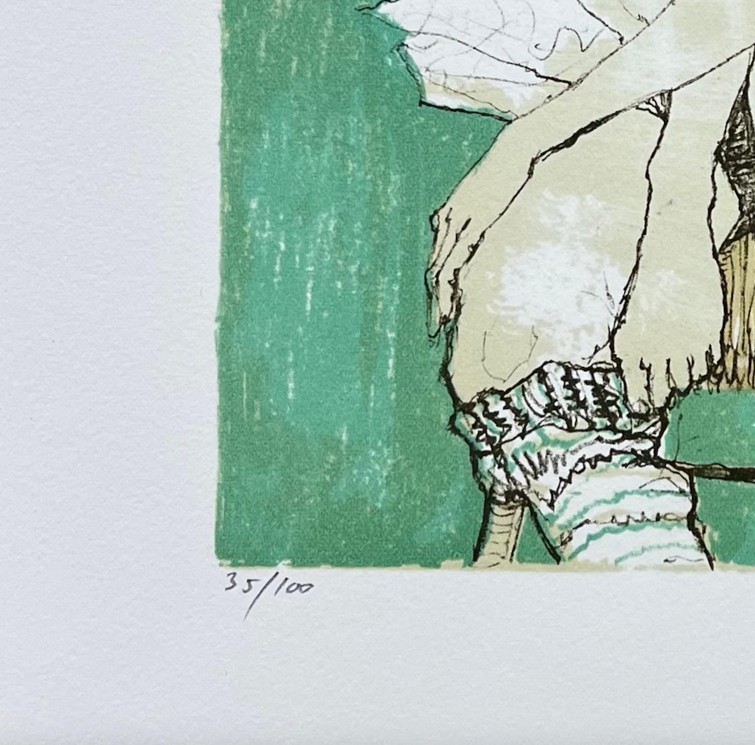 Ballerine sur fond vert, 1995, litografia originale di Jean Jansem, firmata da lui. in vendita 1