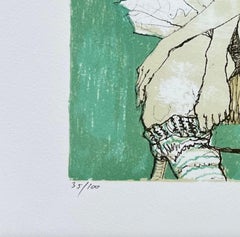 Ballerine sur fond vert, 1995, litografia originale di Jean Jansem, firmata da lui.