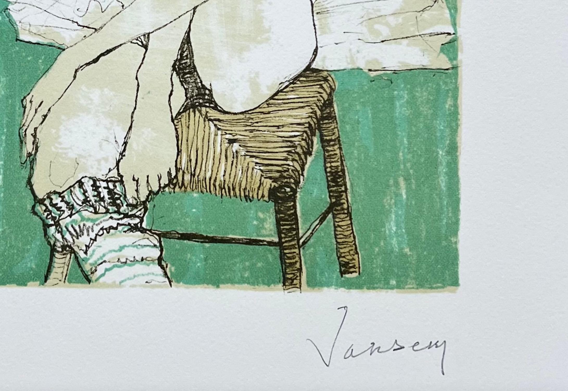 Ballerine sur fond vert, 1995, litografia originale di Jean Jansem, firmata da lui. in vendita 3