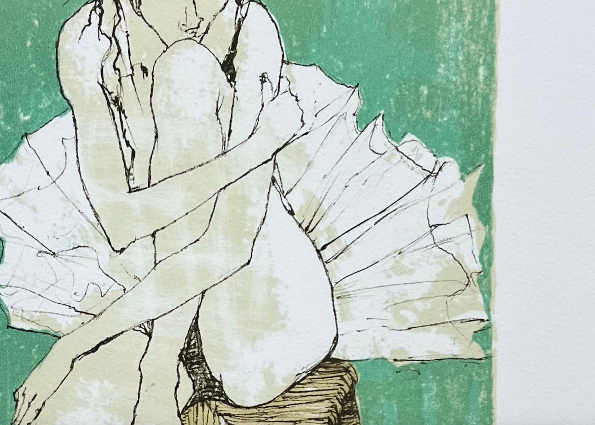 Ballerine sur fond vert, 1995, litografia originale di Jean Jansem, firmata da lui. in vendita 4