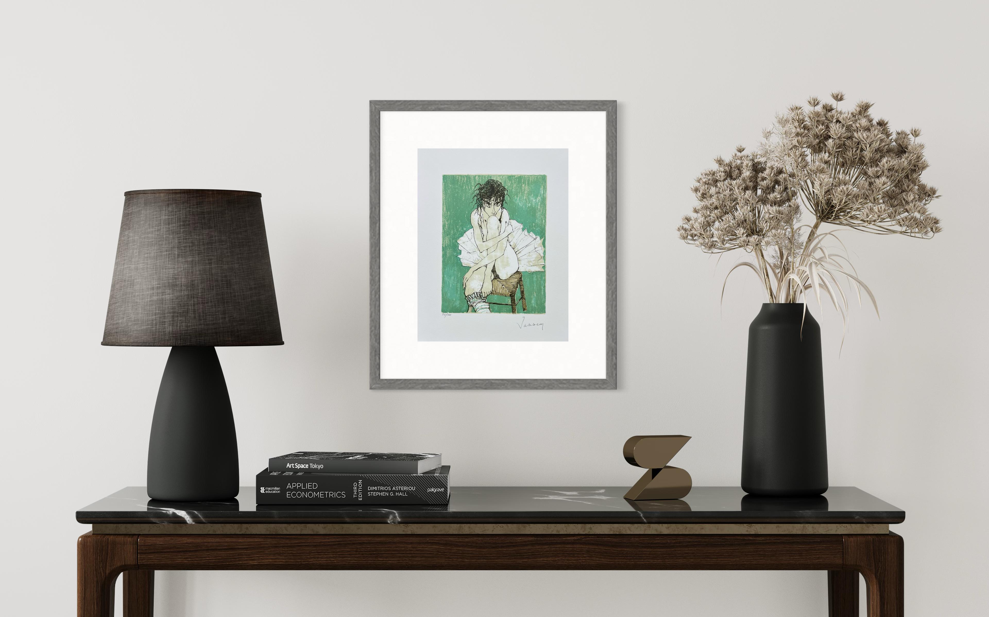 Ballerine sur fond vert, 1995, litografia originale di Jean Jansem, firmata da lui. in vendita 5