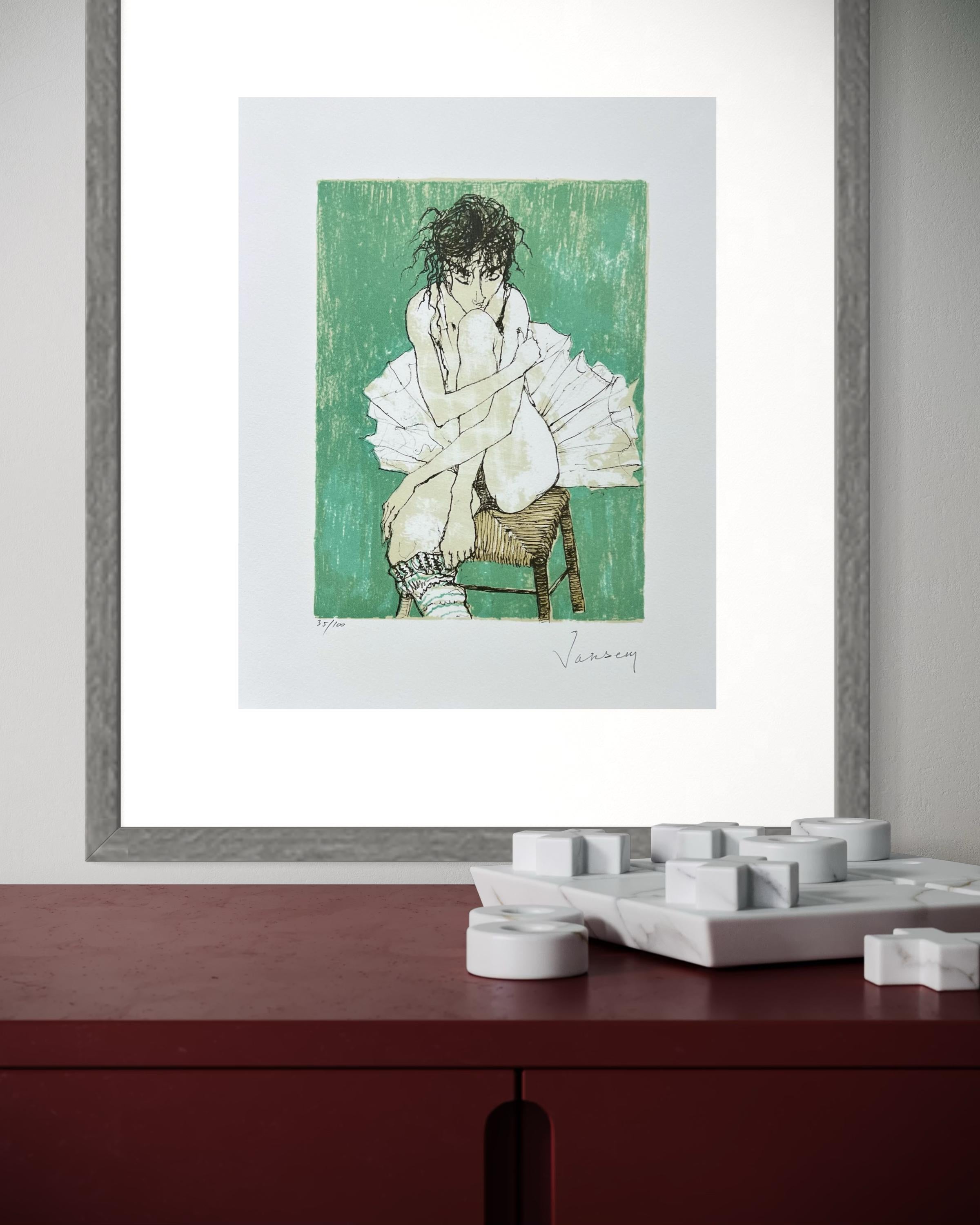 Ballerine sur fond vert, 1995, litografia originale di Jean Jansem, firmata da lui. in vendita 6