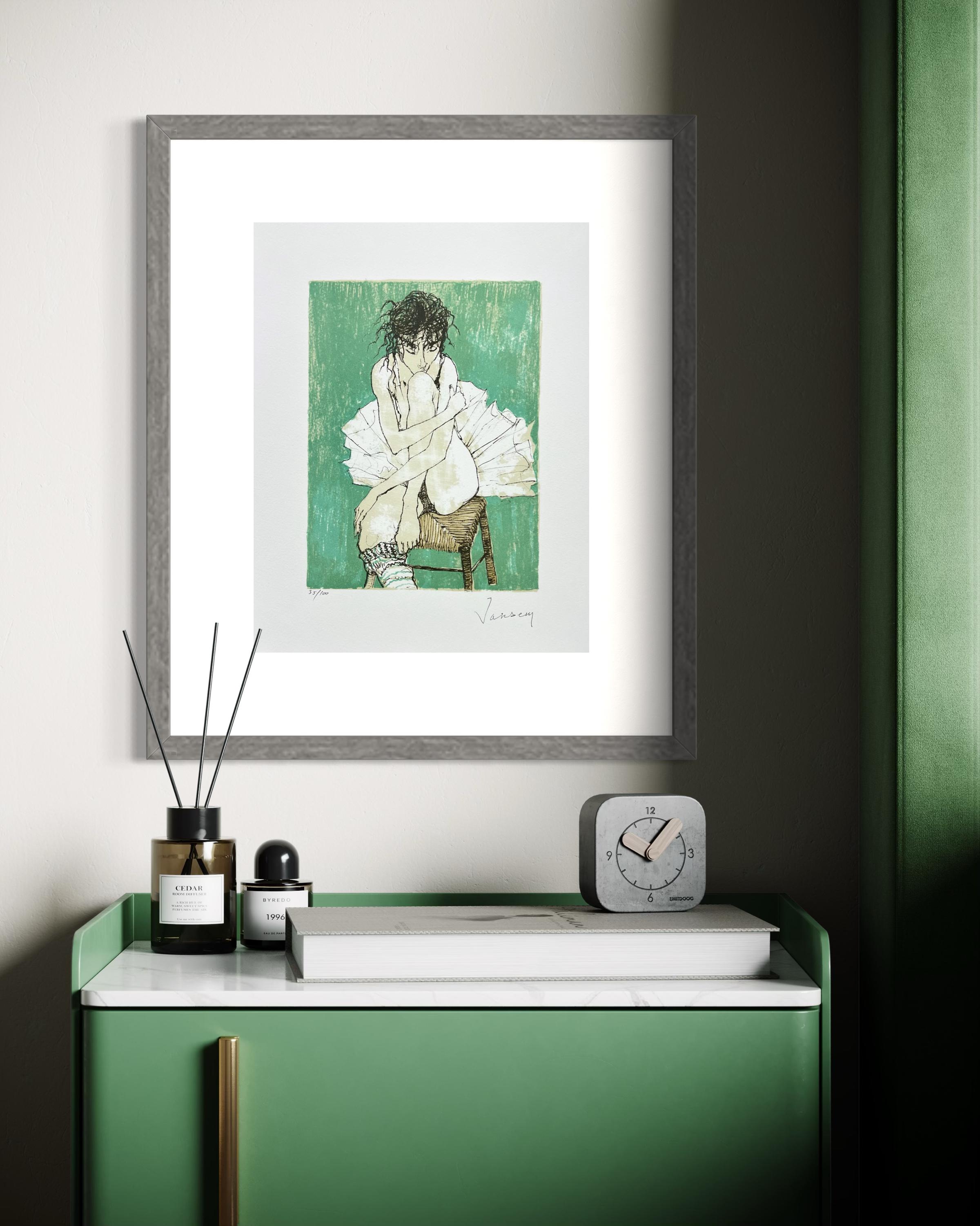 Ballerine sur fond vert, 1995, litografia originale di Jean Jansem, firmata da lui. in vendita 8