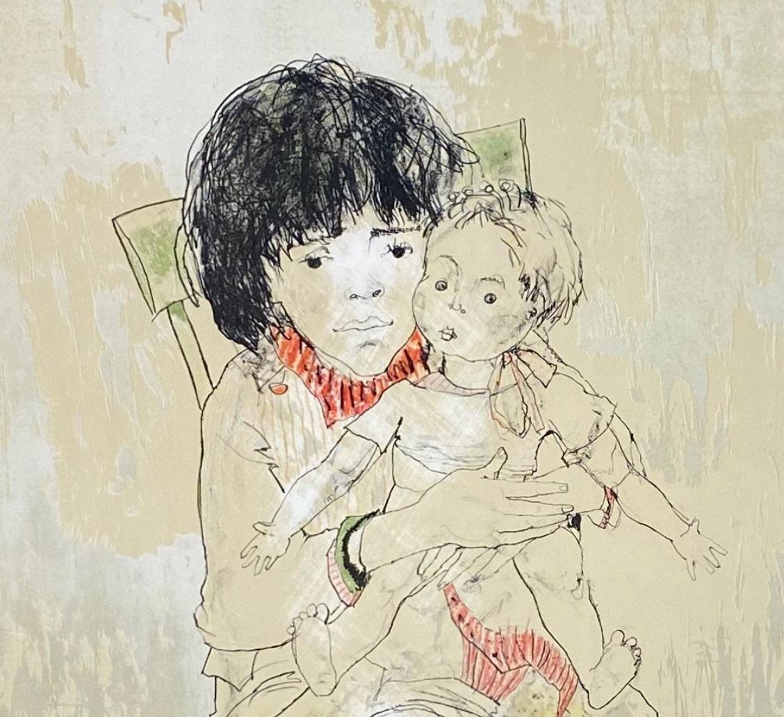 Christina et sa poupée, 1985, lithographie originale de Jean Jansem signée de sa main en vente 1