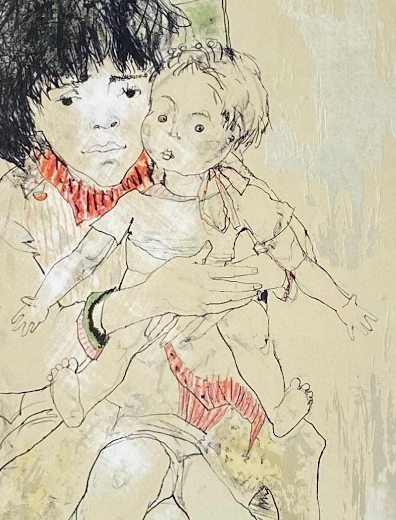 Christina et sa poupée, 1985, litografía original de Jean Jansem firmada a mano en venta 2