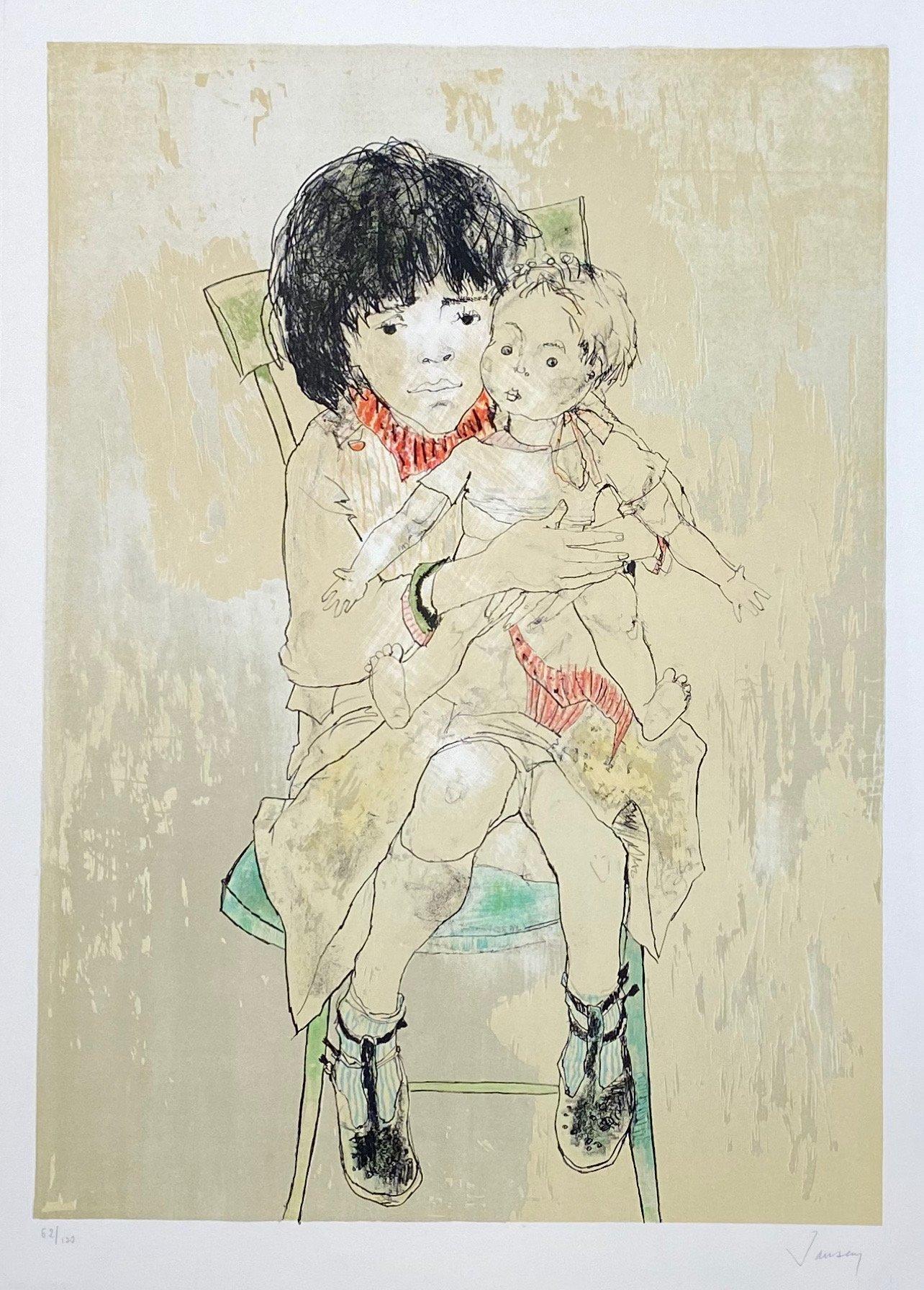 Christina et sa poupée, 1985, Original-Lithographie von Jean Jansem, handsigniert