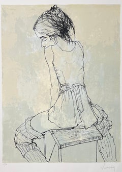 Danseuse assise de dos au tabouret, 1999, Originallithographie, signiert Jean Jansem