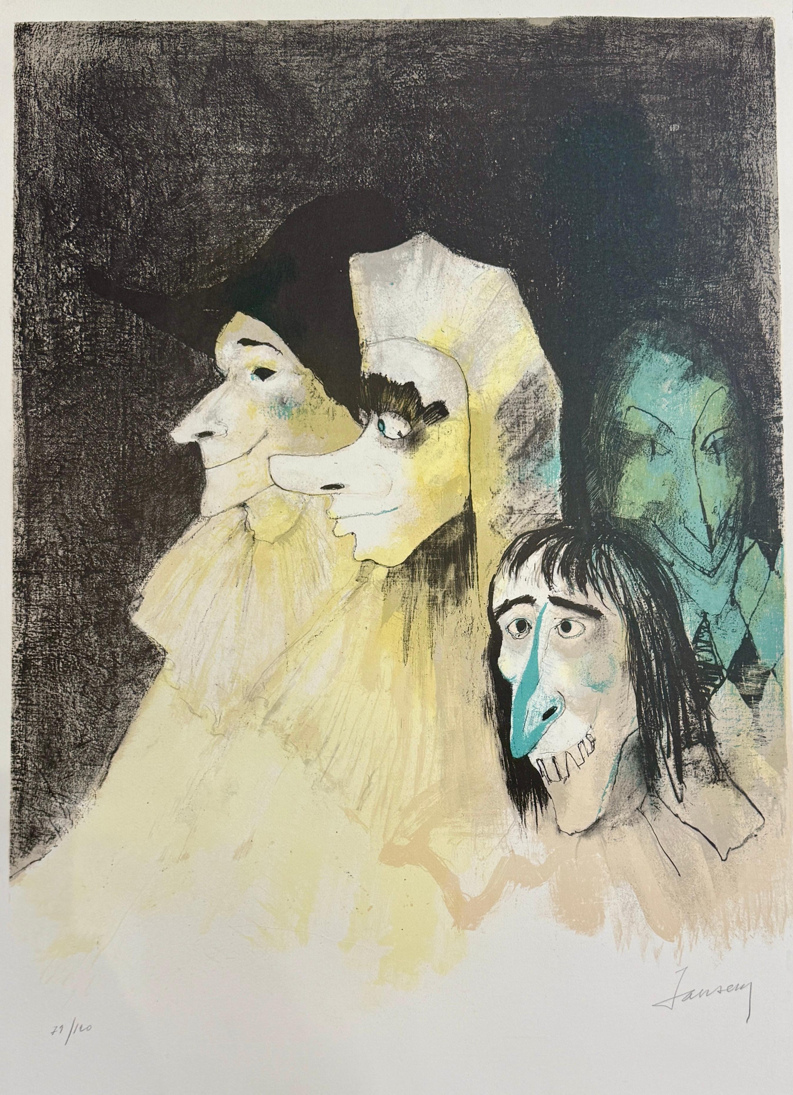 Jean Jansem (1920-2013), Les trois masques, 1980, Lithograph on paper