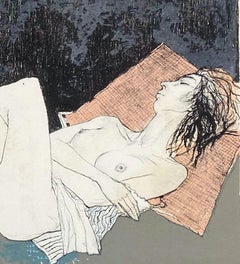 Joelle au coussin rose, 1995, original lithograph by Jean Jansem handsigned
