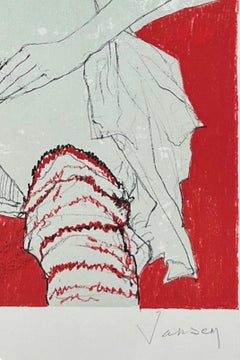 Joëlle aux jambières état rouge, 1995, original lithograph, Jean Jansem, signed