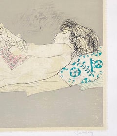 Joelle de dos au coussin vert 1995 litografía original de Jean Jansem firmada a mano