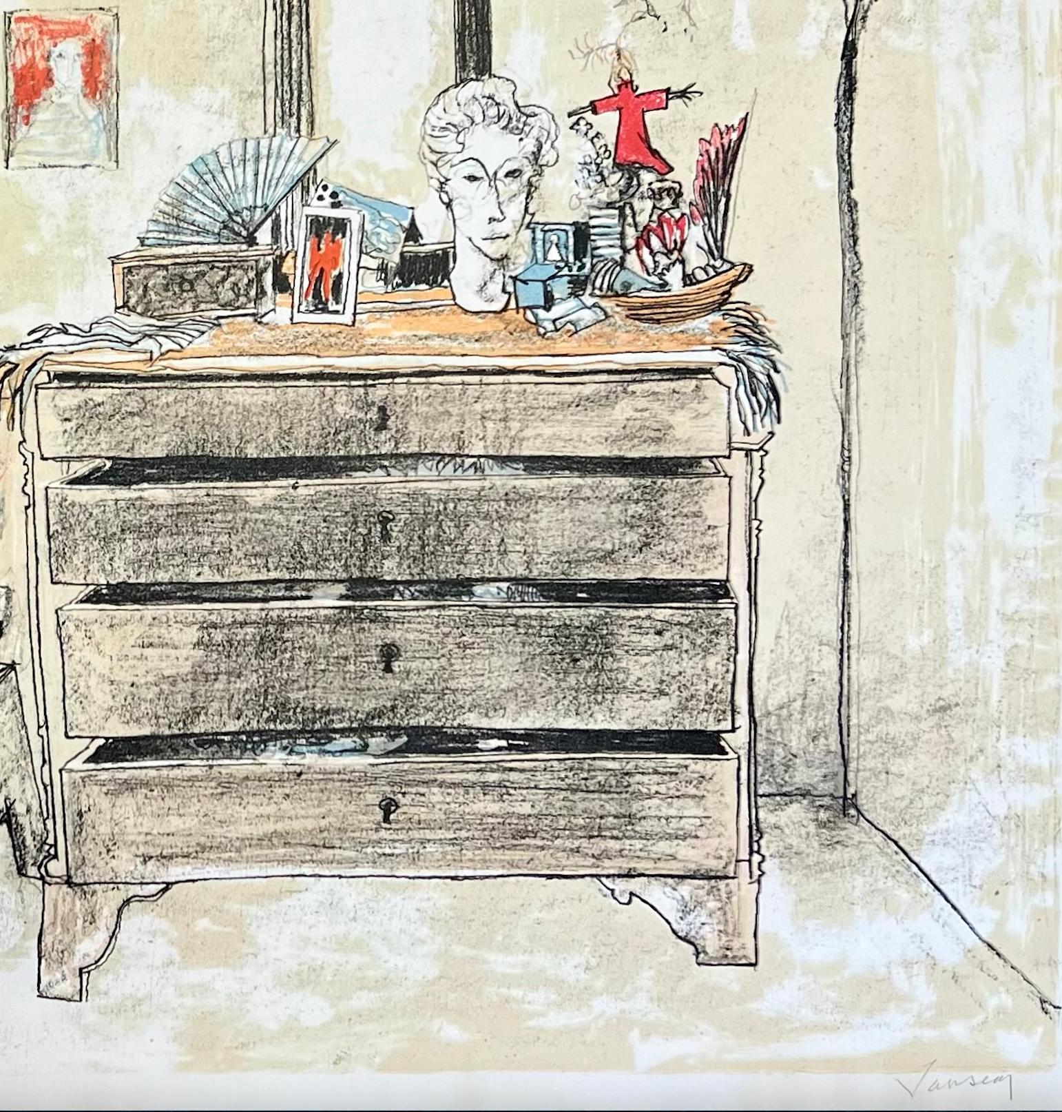 La commode, 1986, original lithograph by Jean Jansem, handsigned For Sale 3