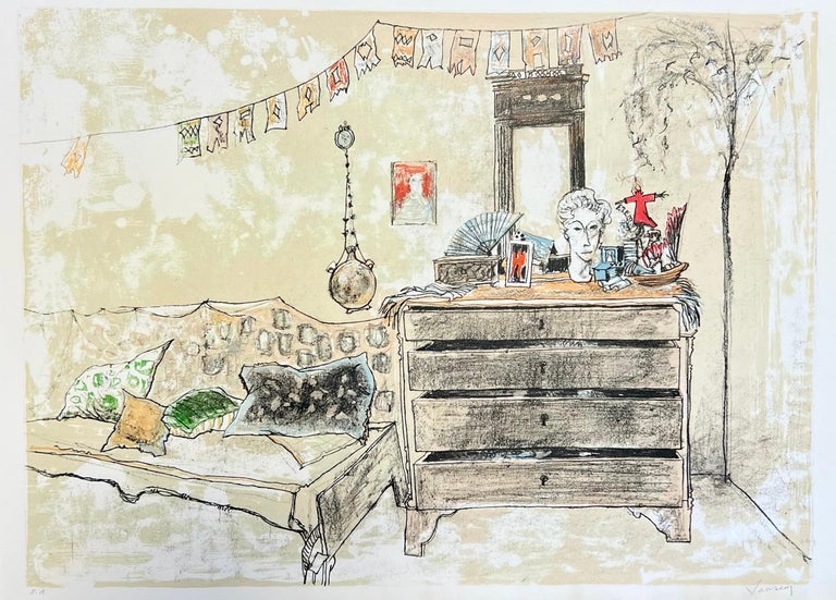 他の方発送×JEAN JANSEM【カフェシアターの一幕】lithograph Jean Jansem - La commode, 1986, original lithograph by Jean Jansem