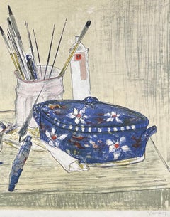 La soupière bleue, 1990, lithographie originale de Jean Jansem, signée et numérotée.