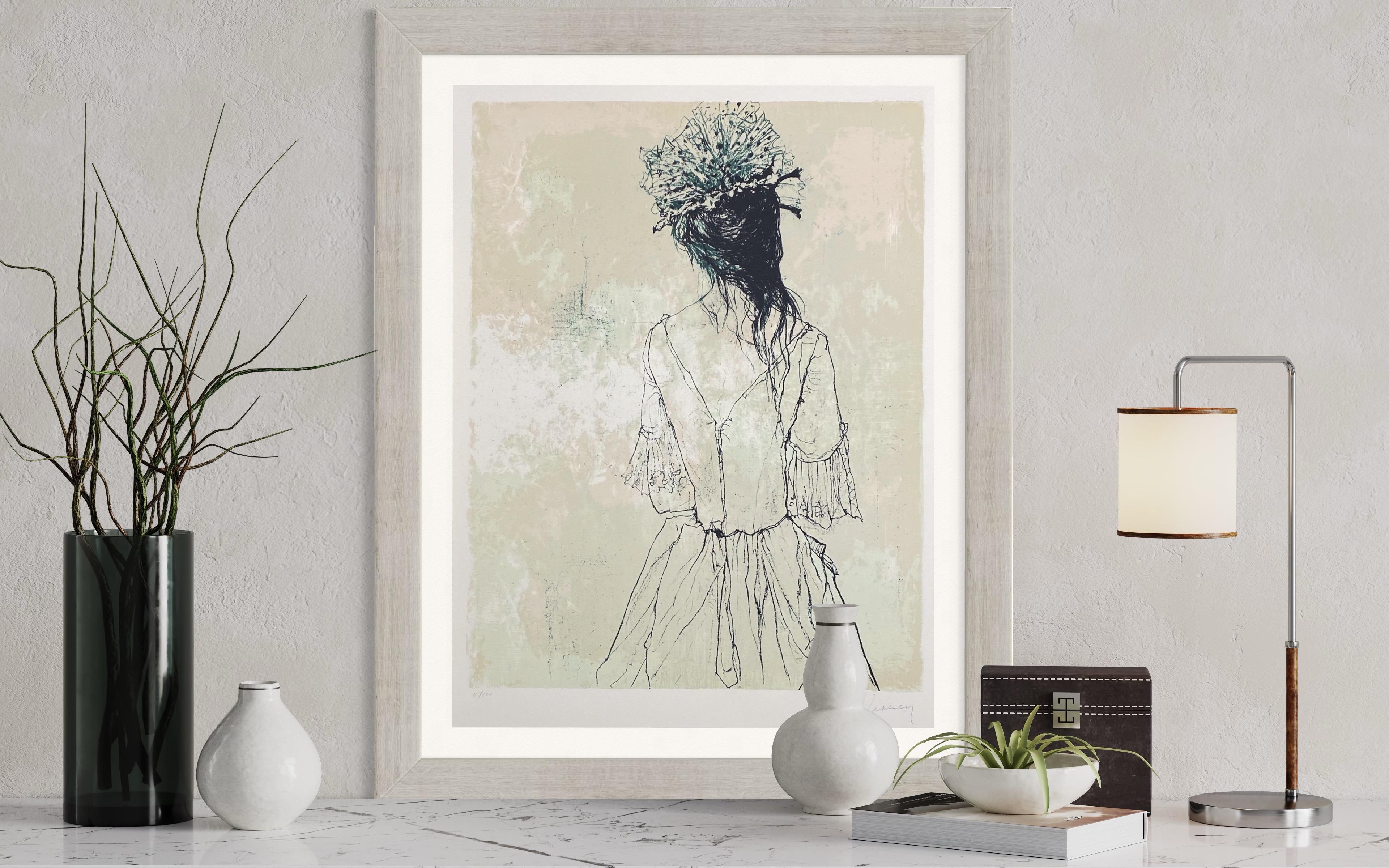 Le Bibi en tulle, 1999, Originallithographie von Jean Jansem, handsigniert im Angebot 7