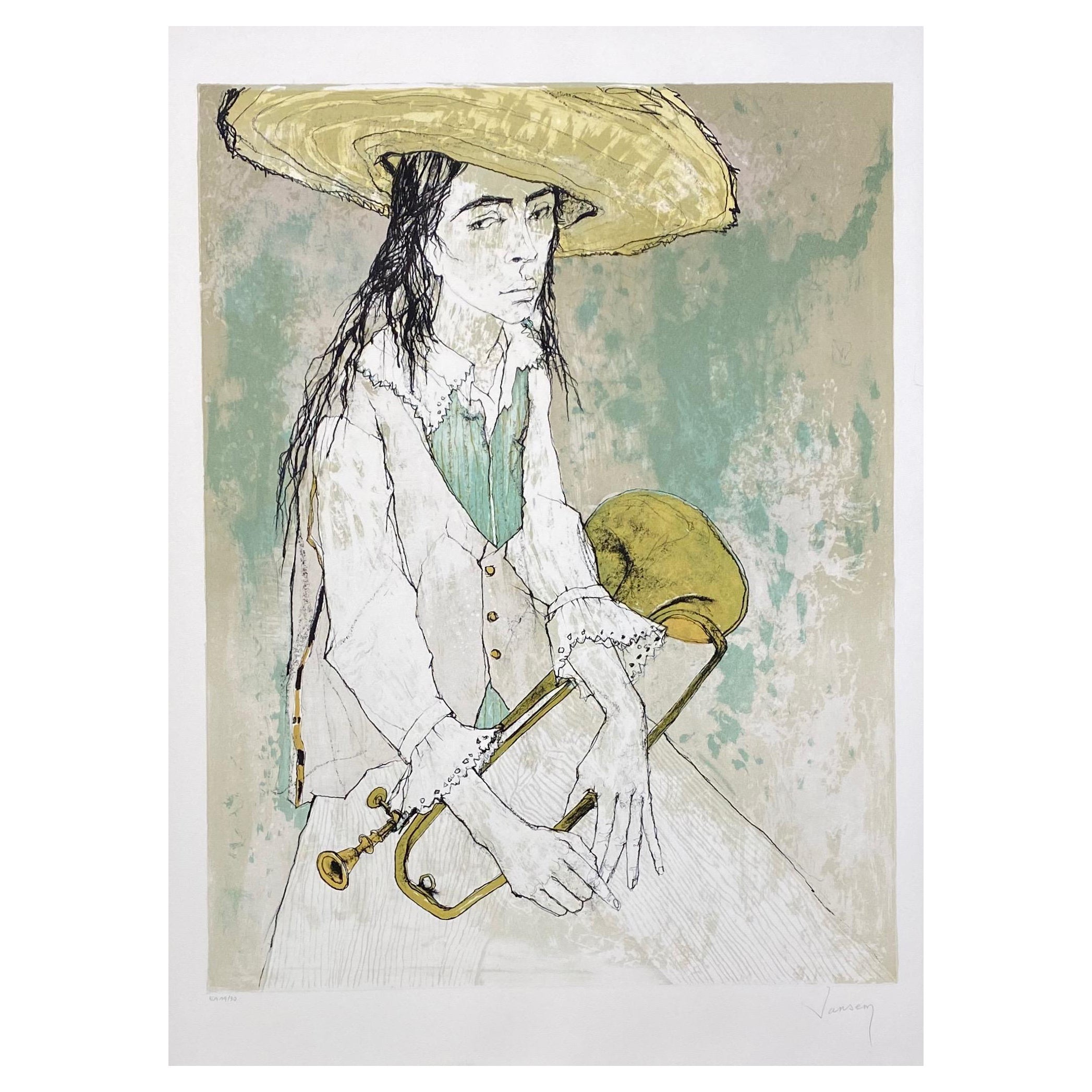 Le Clairon, 1993, original lithograph by Jean Jansem, handsigned and numbered