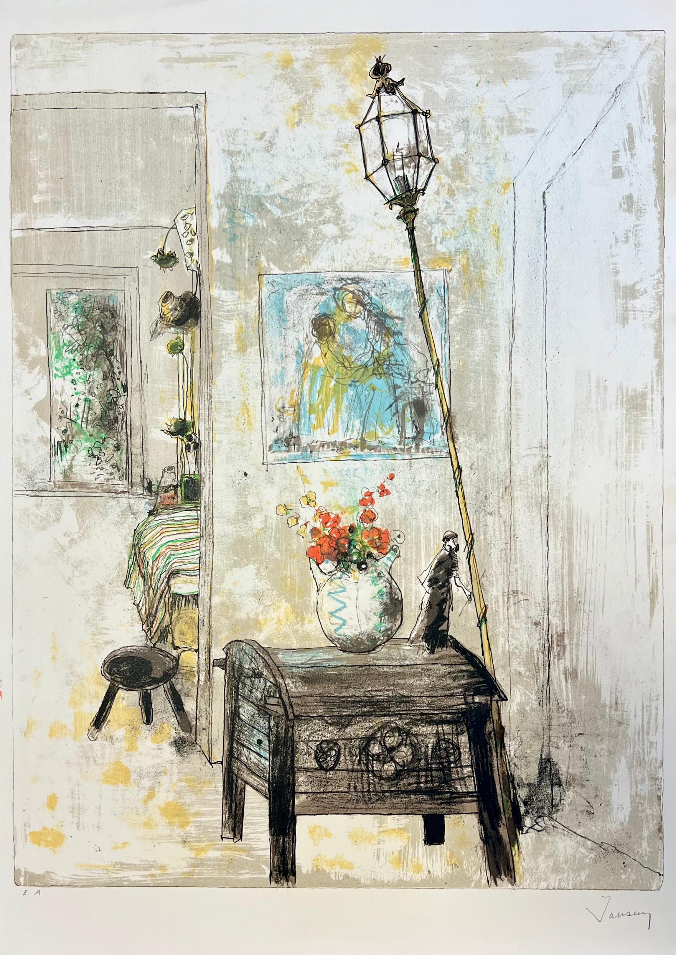 Le coffre et la lanterne, 1986, litografia originale di Jean Jansem, firmata da lui stesso
