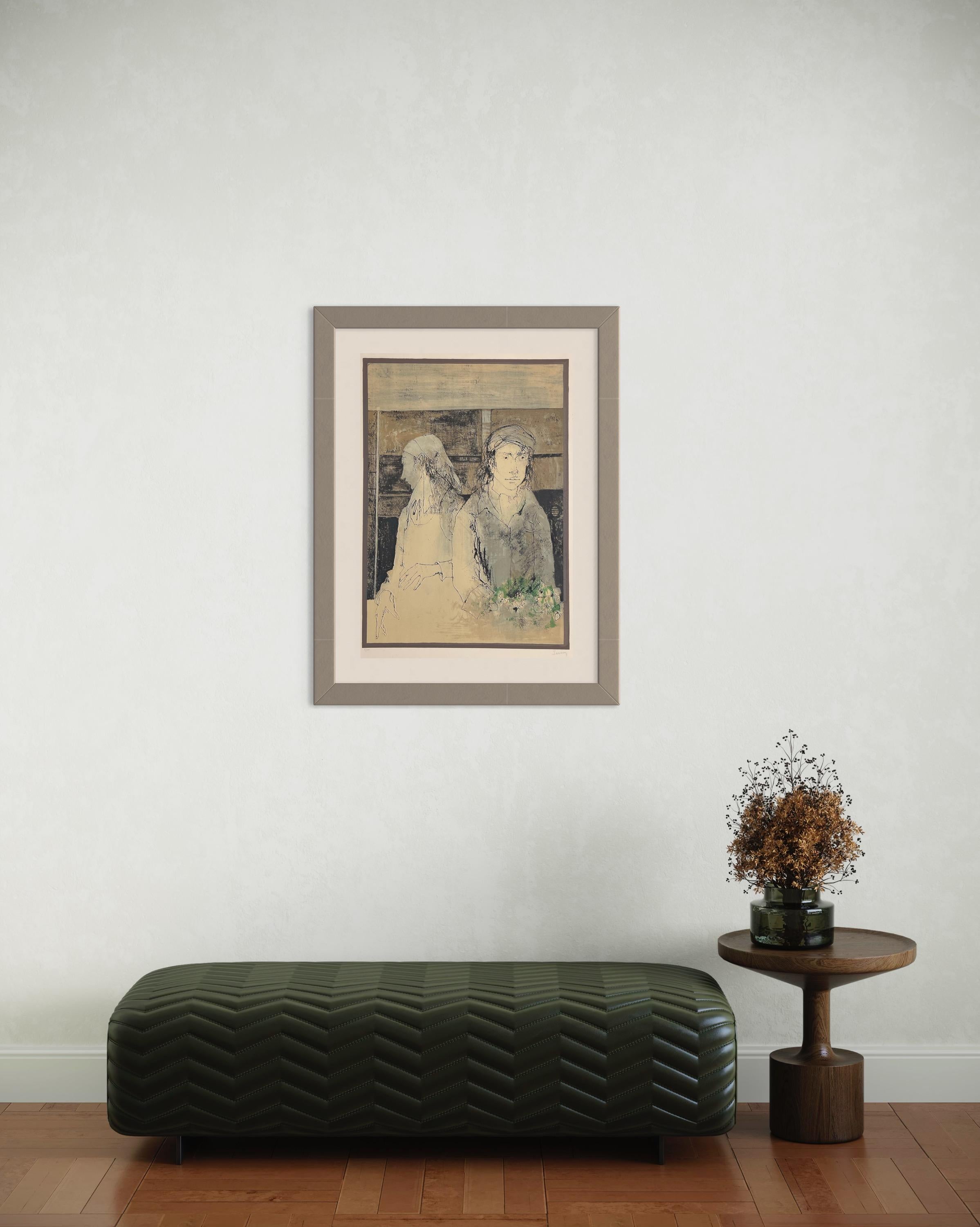 Le couple au bouquet vert, 1974, original lithograph by Jean Jansem, handsigned For Sale 3