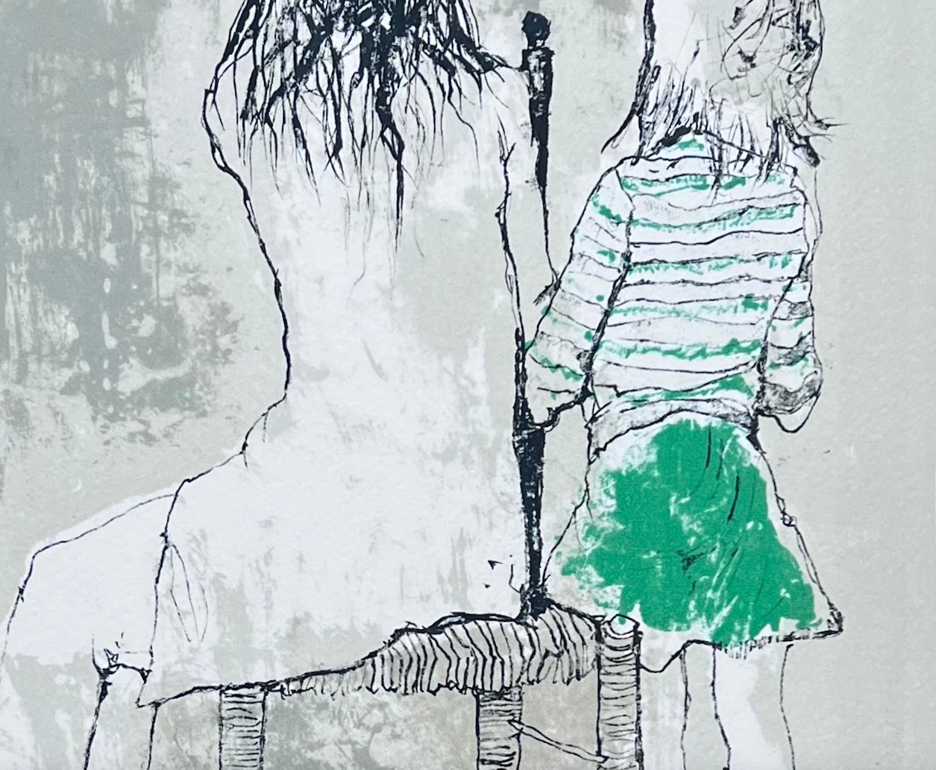 Les deux petites filles, 1977, original lithograph by Jean Jansem, handsigned For Sale 2