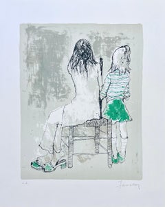 Les deux petites filles, 1977, original lithograph by Jean Jansem, handsigned