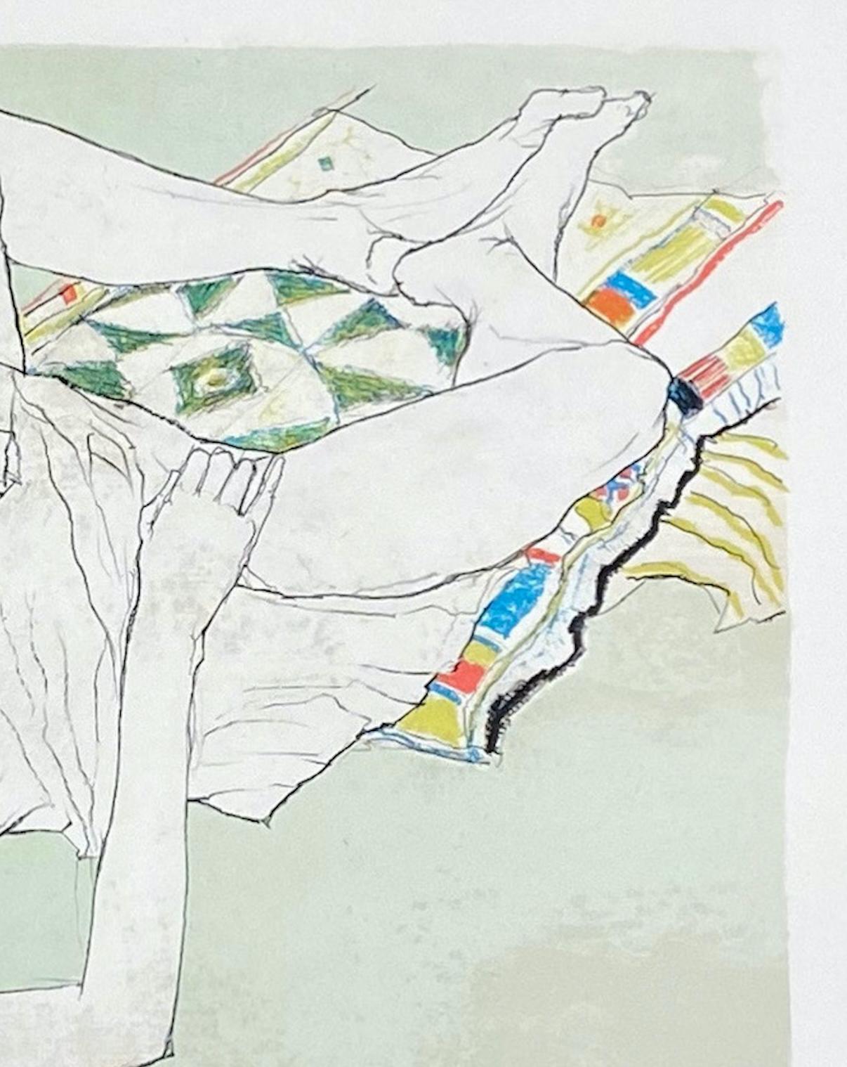 Lydia au coussin indien, 1995, litografía original de Jean Jansem firmada a mano en venta 2