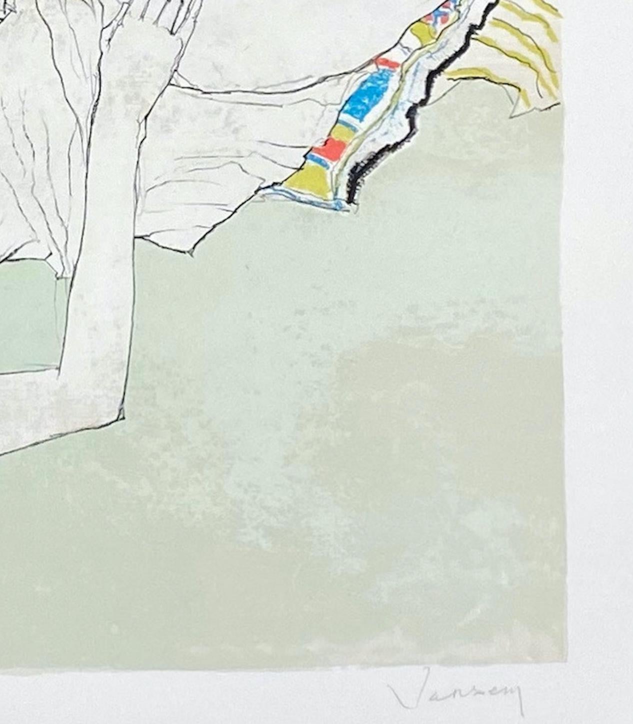 Lydia au coussin indien, 1995, litografía original de Jean Jansem firmada a mano en venta 3