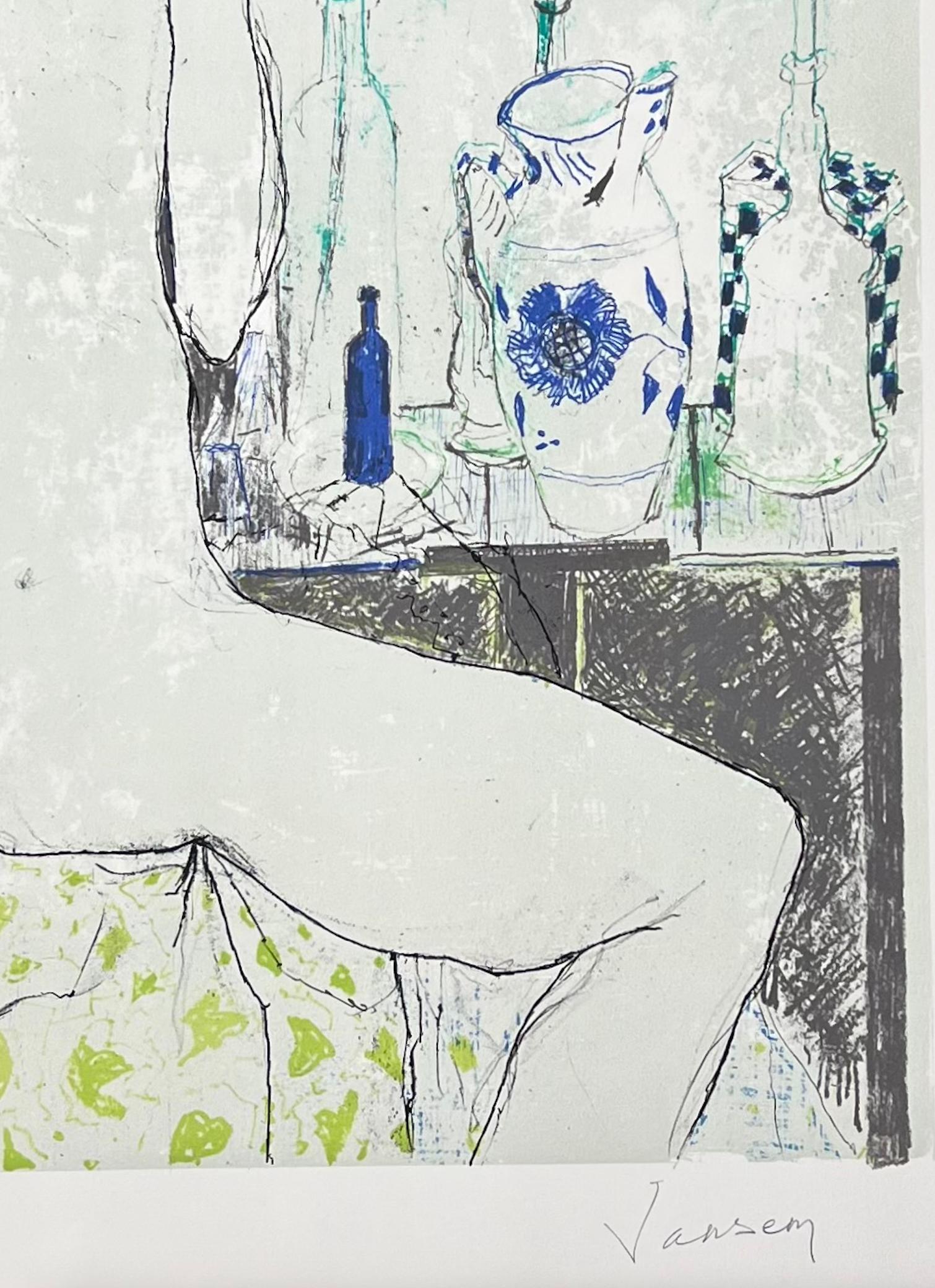 Lydia de dos dans l'atelier, 1995, litografia originale di Jean Jansem, firmata in vendita 3