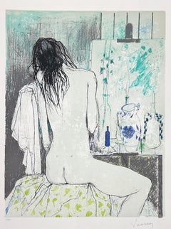 Lydia de dos dans l'atelier, 1995, original lithograph by Jean Jansem, signed