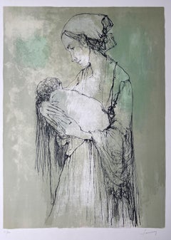 Maternité bleue, 1977, original lithograph by Jean Jansem, handsigned 