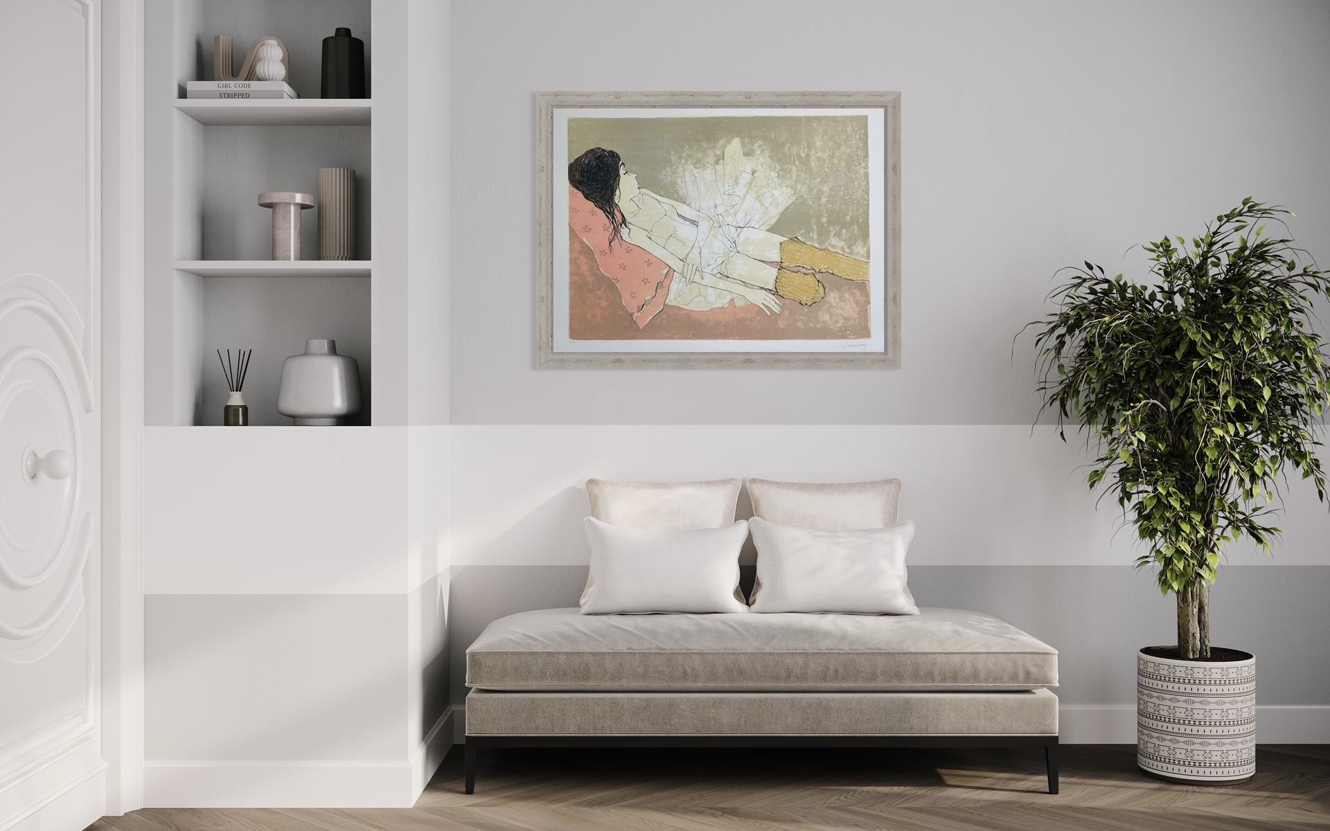 Ophélie au coussin rose, 1993, litografia originale di Jean Jansem firmata da lui stesso in vendita 3