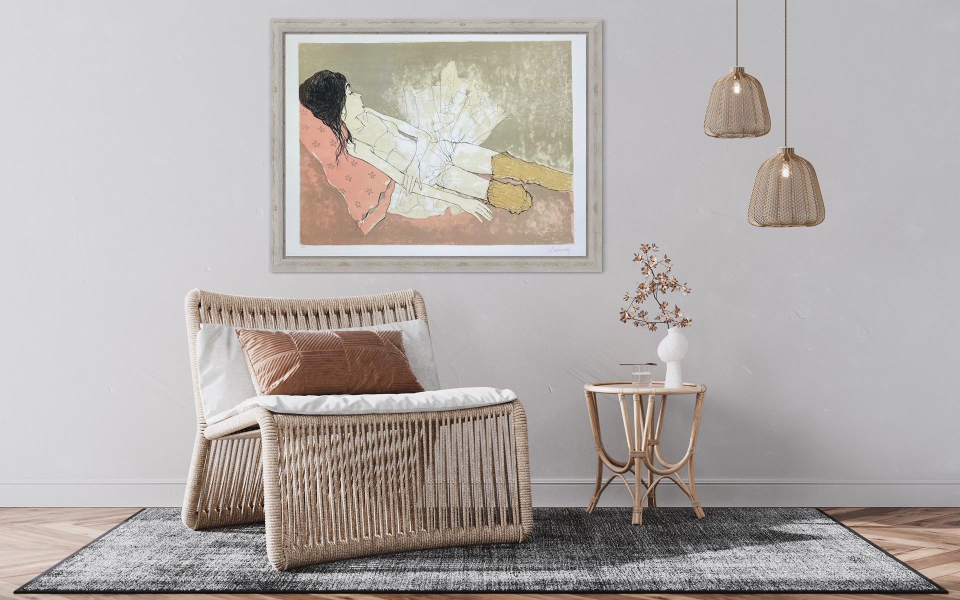Ophélie au coussin rose, 1993, litografia originale di Jean Jansem firmata da lui stesso in vendita 5