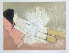 Ophélie au coussin rose, 1993, original lithograph by Jean Jansem handsigned