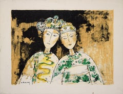Oriental Couple - Original Lithograph by Jean Jansem - 1960s
