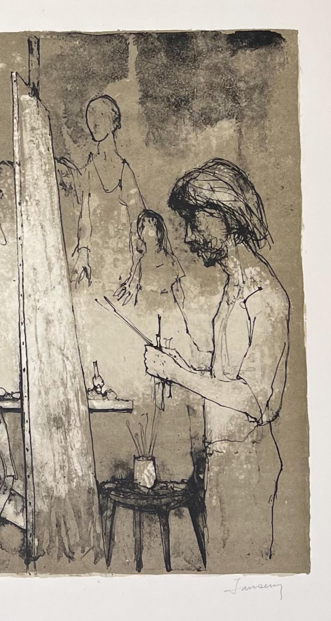 Peintre dans son atelier, 1969, lithographie originale de Jean Jansem, signée à la main  en vente 1