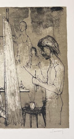 Peintre dans son atelier, 1969, original lithograph by Jean Jansem, handsigned