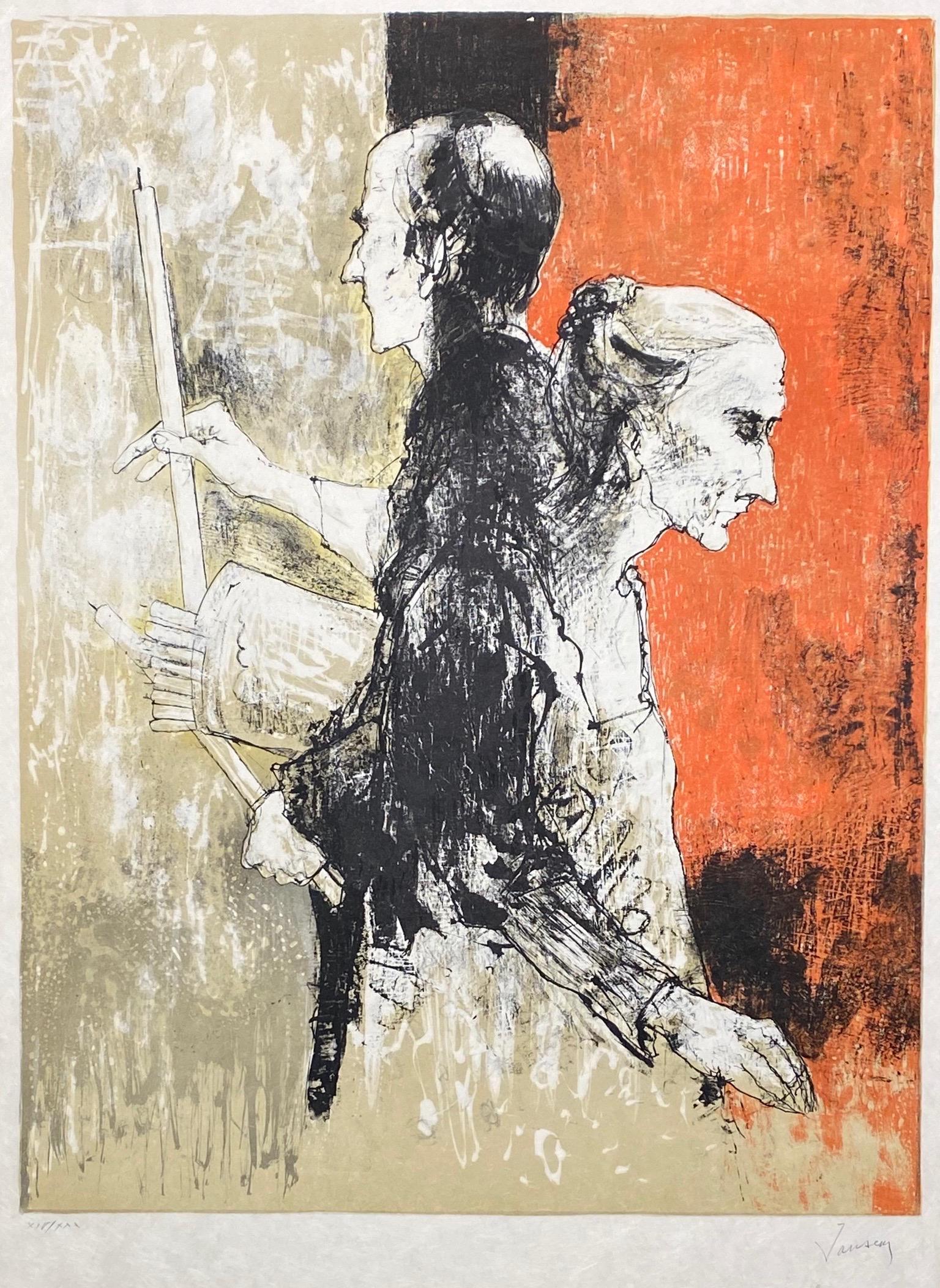 Pèlerin au cierge, 1986, original lithograph by Jean Jansem, signed and numbered