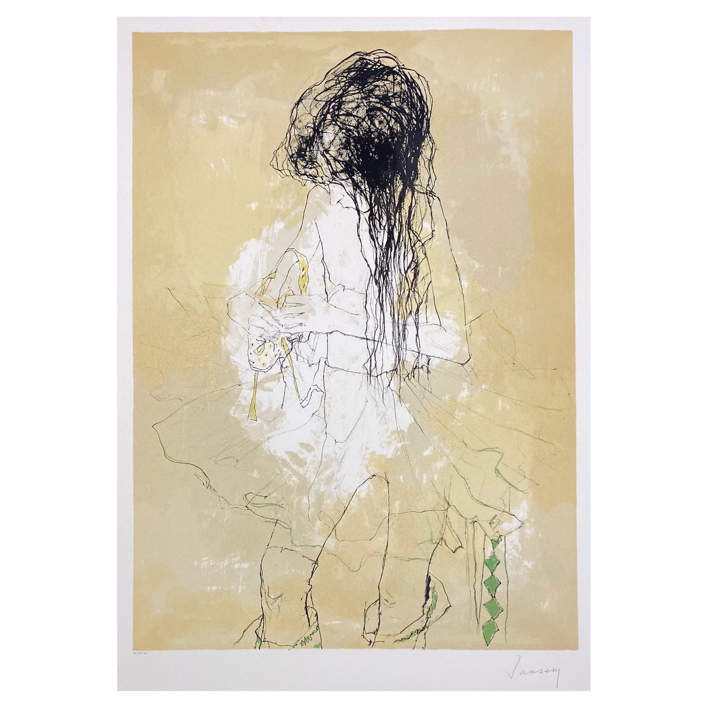 Jean Jansem (1920-2013) 
Petite danseuse aux cheveux défaits, 1991
Lithographie sur papier Arches
Signée en bas à droite et justifiée en bas à droite
66 x 47 cm / 76 x 54 cm

Imprimeur : Mourlot, Paris  
Editeur : Flora J., Paris

D'une édition à