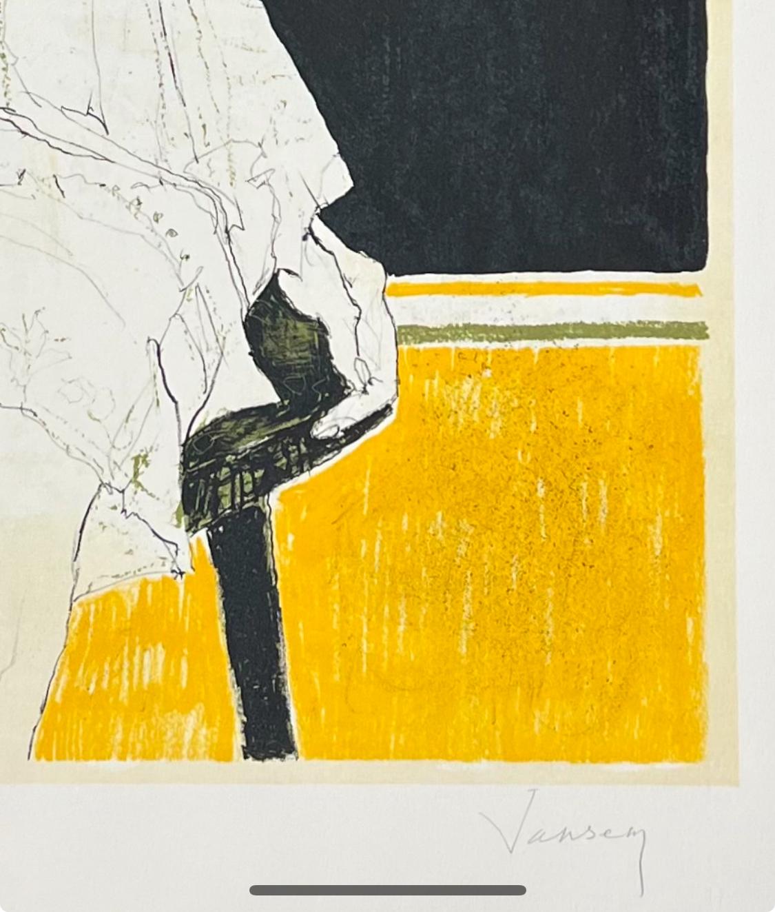 Sonia fond jaune, 1995, original lithograph by Jean Jansem, handsigned, numbered 1